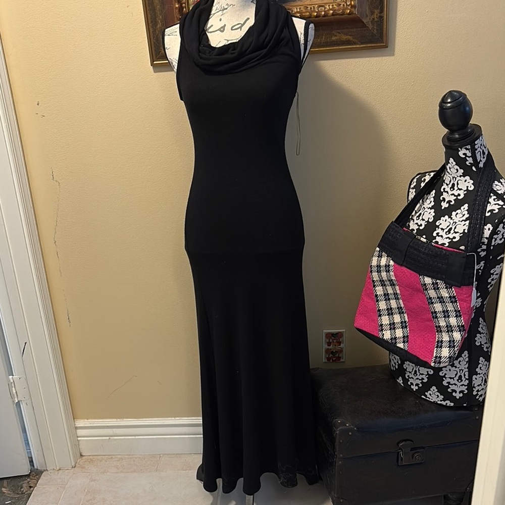 S-Twelve Elegant soft stretchy comfy scarf neck sleeveless maxi sweater dress